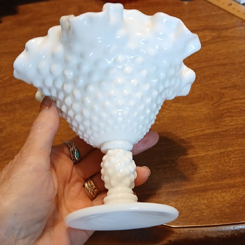 White Ruffled Glass Compote - Picture 2 of 5